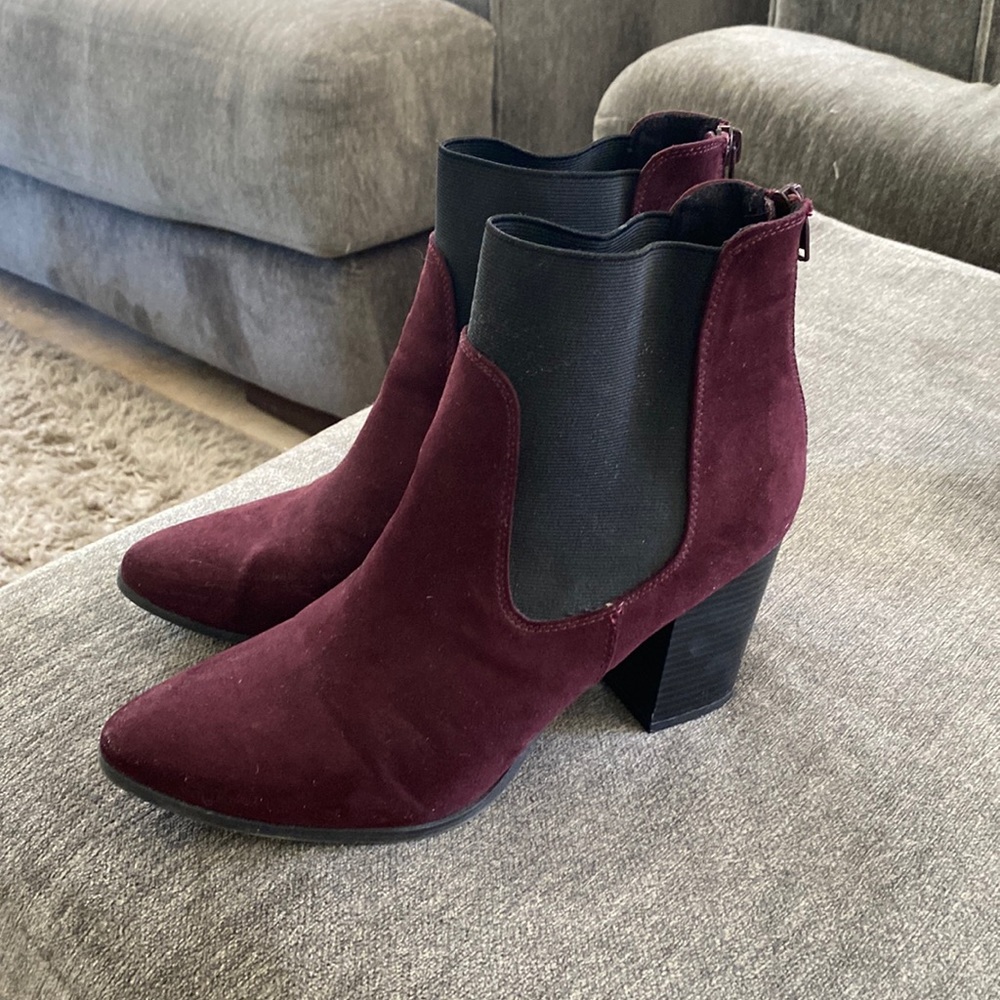 Maroon & Black Heeled Boots